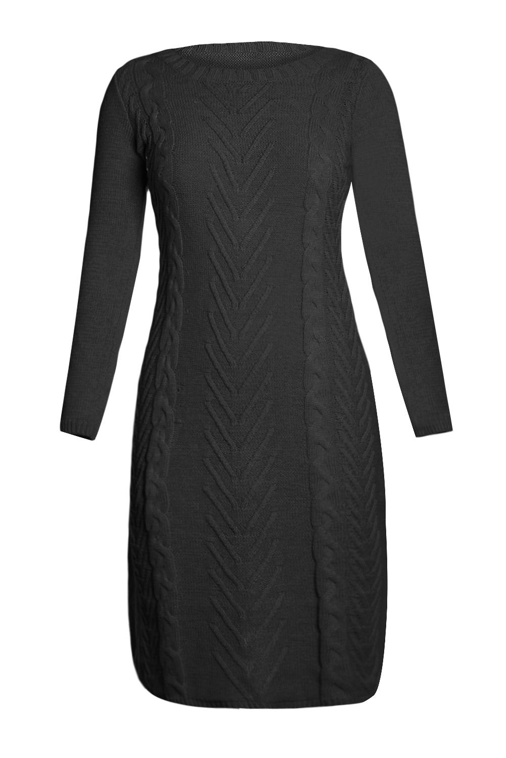 BY27772-2 Black Womens Hand Knitted Sweater Dress